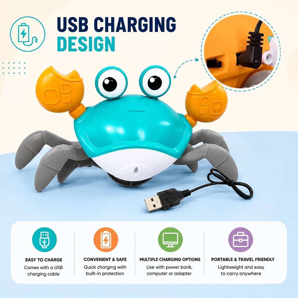 Crawling Crab Baby Musical Kids Toy with LED Lights and Rechargeable Battery