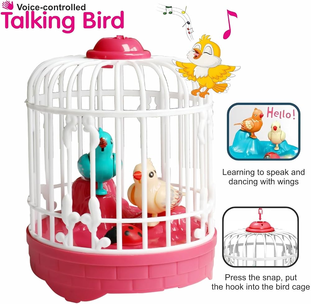 Lovely Talking Bird Cage for Kids with Light and Music Voice Controlled Induction Bird Mini Birdcage