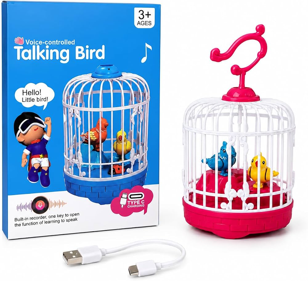 Lovely Talking Bird Cage for Kids with Light and Music Voice Controlled Induction Bird Mini Birdcage