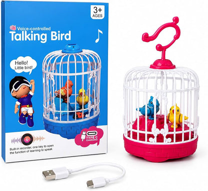 Lovely Talking Bird Cage for Kids with Light and Music Voice Controlled Induction Bird Mini Birdcage