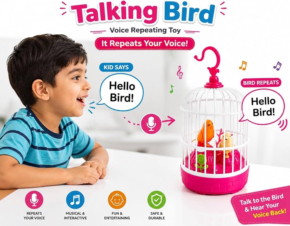 Lovely Talking Bird Cage for Kids with Light and Music Voice Controlled Induction Bird Mini Birdcage