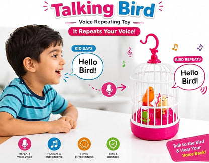 Lovely Talking Bird Cage for Kids with Light and Music Voice Controlled Induction Bird Mini Birdcage