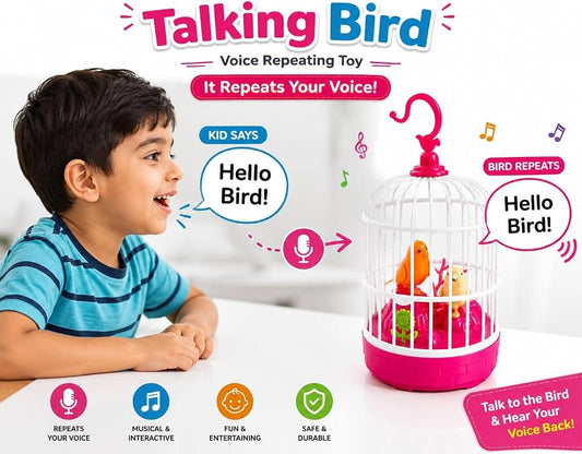 Lovely Talking Bird Cage for Kids with Light and Music Voice Controlled Induction Bird Mini Birdcage