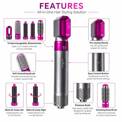 5 in 1 Hot Air Brush Hair Dryer & Volumizer