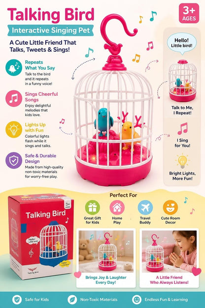 Lovely Talking Bird Cage for Kids with Light and Music Voice Controlled Induction Bird Mini Birdcage