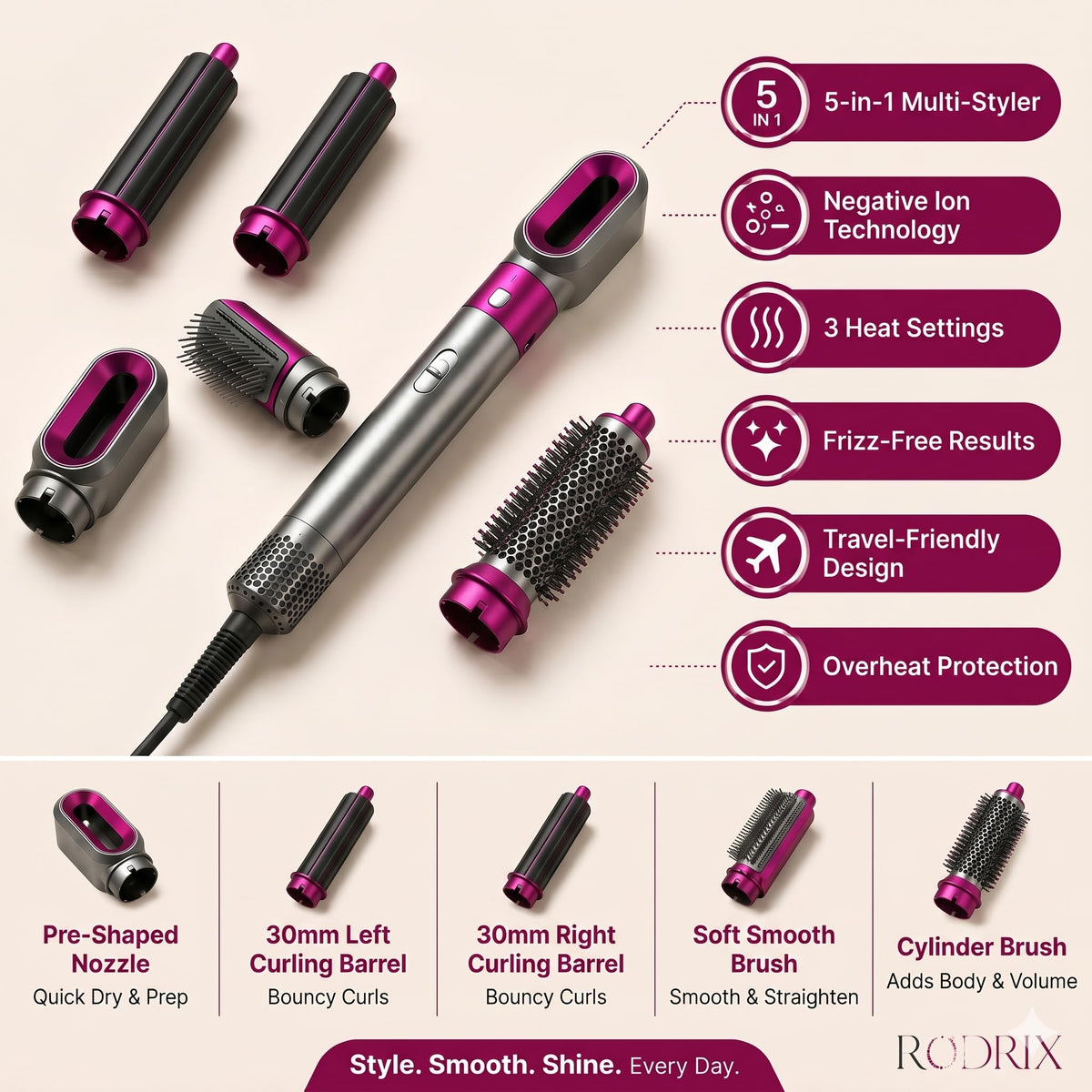 5 in 1 Hot Air Brush Hair Dryer & Volumizer
